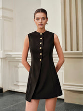 Asymmetric Button-Strapped Sleeveless Short Dress